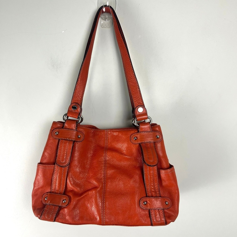 Tignanello Burnt Orange Pebbled Leather Shoulder Bag Y2k 90s Boho Dopamine Retro - Picture 3 of 15